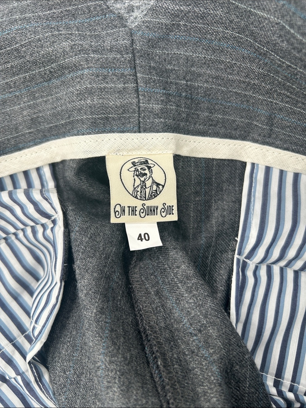 On The Sunny Side Gray Pinstripe Wool High Rise Pleated Trouser Pants Sz 40 - Picture 2 of 9